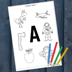 Colour Alphabet objects worksheet preschool