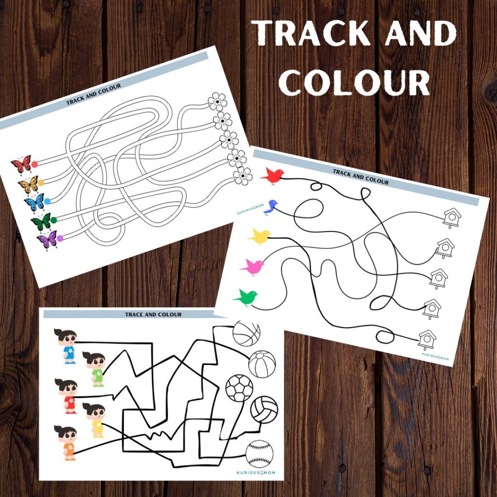 Track and colour printable worksheet - KuriousMom Shop