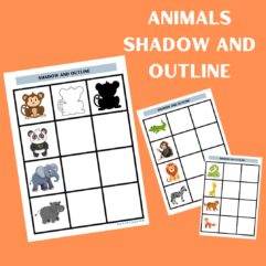 Animals shadow and outline printable worksheet