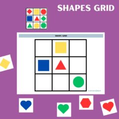 colour and shapes grid printable activity worksheet for kids