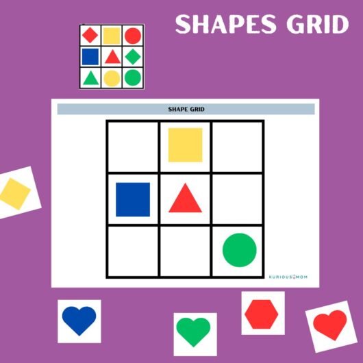 colour and shapes grid printable activity worksheet for kids