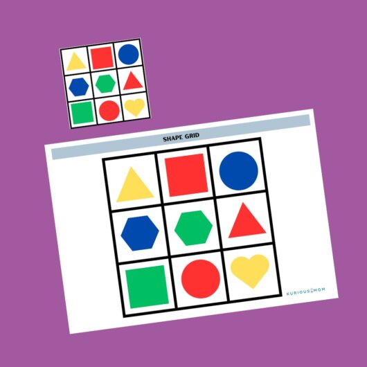 colour and shapes grid printable activity worksheet for kids