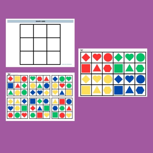 colour and shapes grid printable activity worksheet for kids