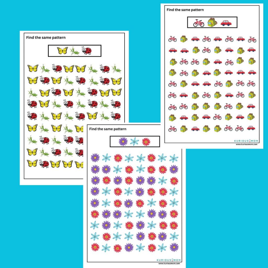 Find the Same Pattern printable worksheet - KuriousMom Shop