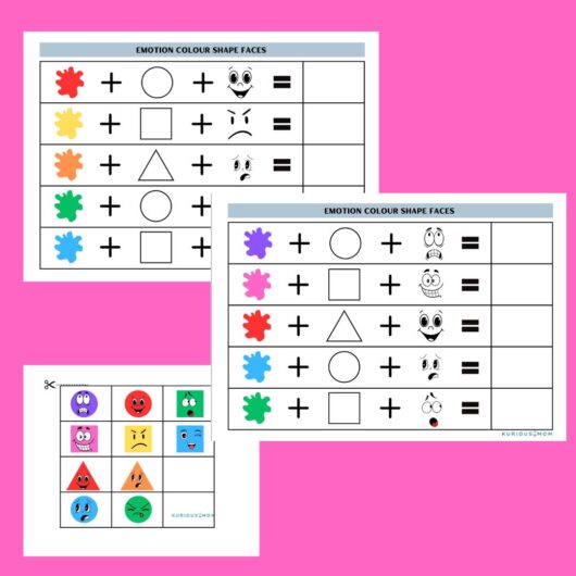 Emotion Color Shape Faces printable worksheet