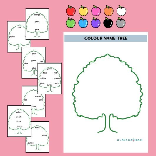 Colour name tree activity worksheet for kids