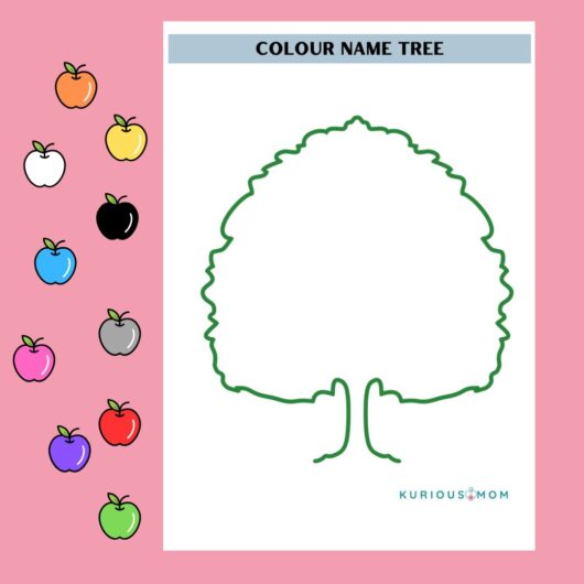 Colour name tree activity worksheet for kids