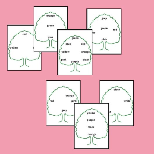 Colour name tree activity worksheet for kids