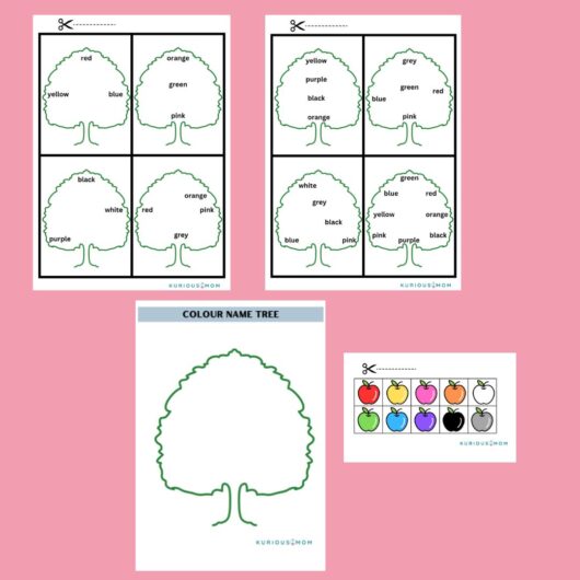 Colour name tree activity worksheet for kids