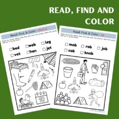 Read Find Color phonics worksheet for kids