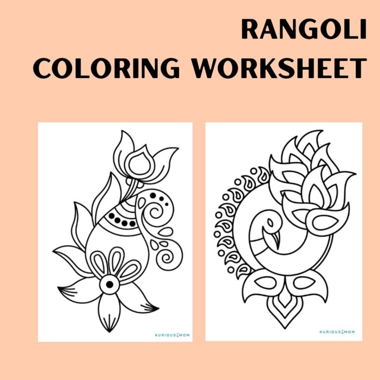 Number Rangoli Patterns Worksheet Rangoli Coloring Worksheet for Kids - KuriousMom Shop