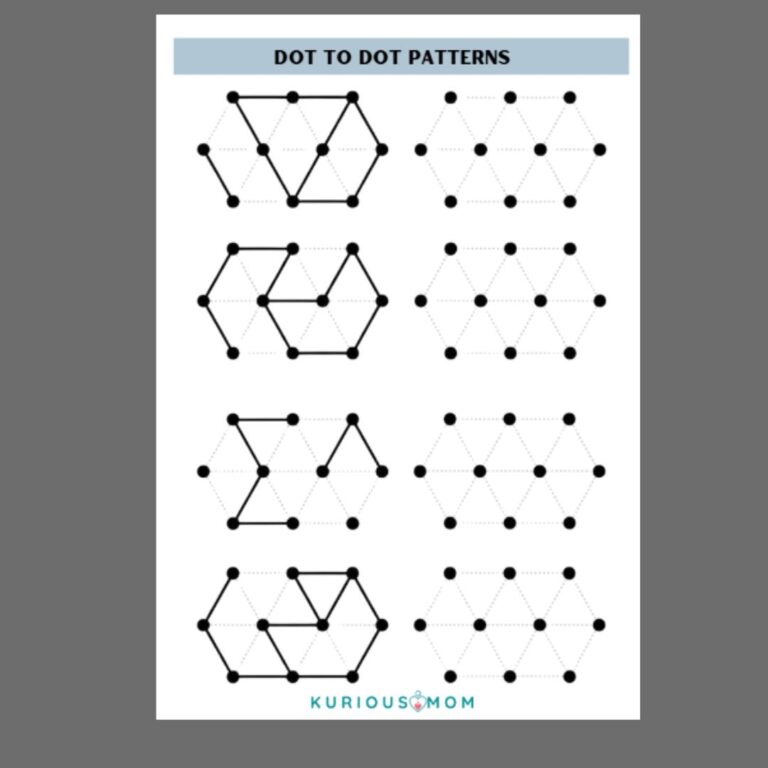 Dot to Dot Patterns printable worksheet - KuriousMom Shop