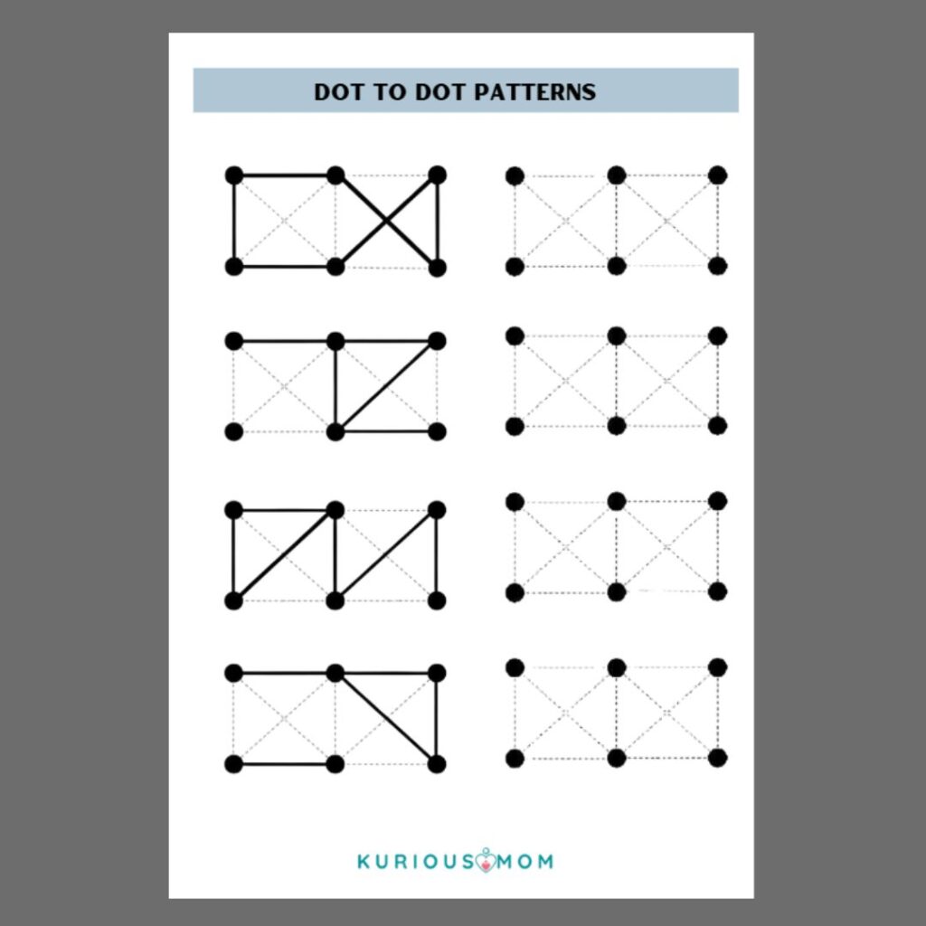 Dot to Dot Patterns printable worksheet - KuriousMom Shop