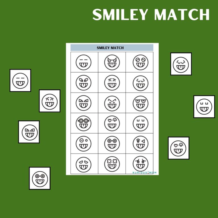 Smiley Worksheet Smiley Match printable worksheet - KuriousMom Shop