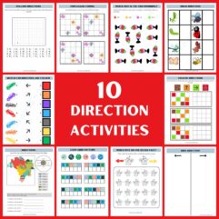 direction worksheets for kids, preschool printable worksheets, left right activities, coding worksheets for kids, kindergarten learning printables, screen-free activities for kids