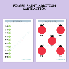 Finger Paint Addition and Subtraction printable worksheet