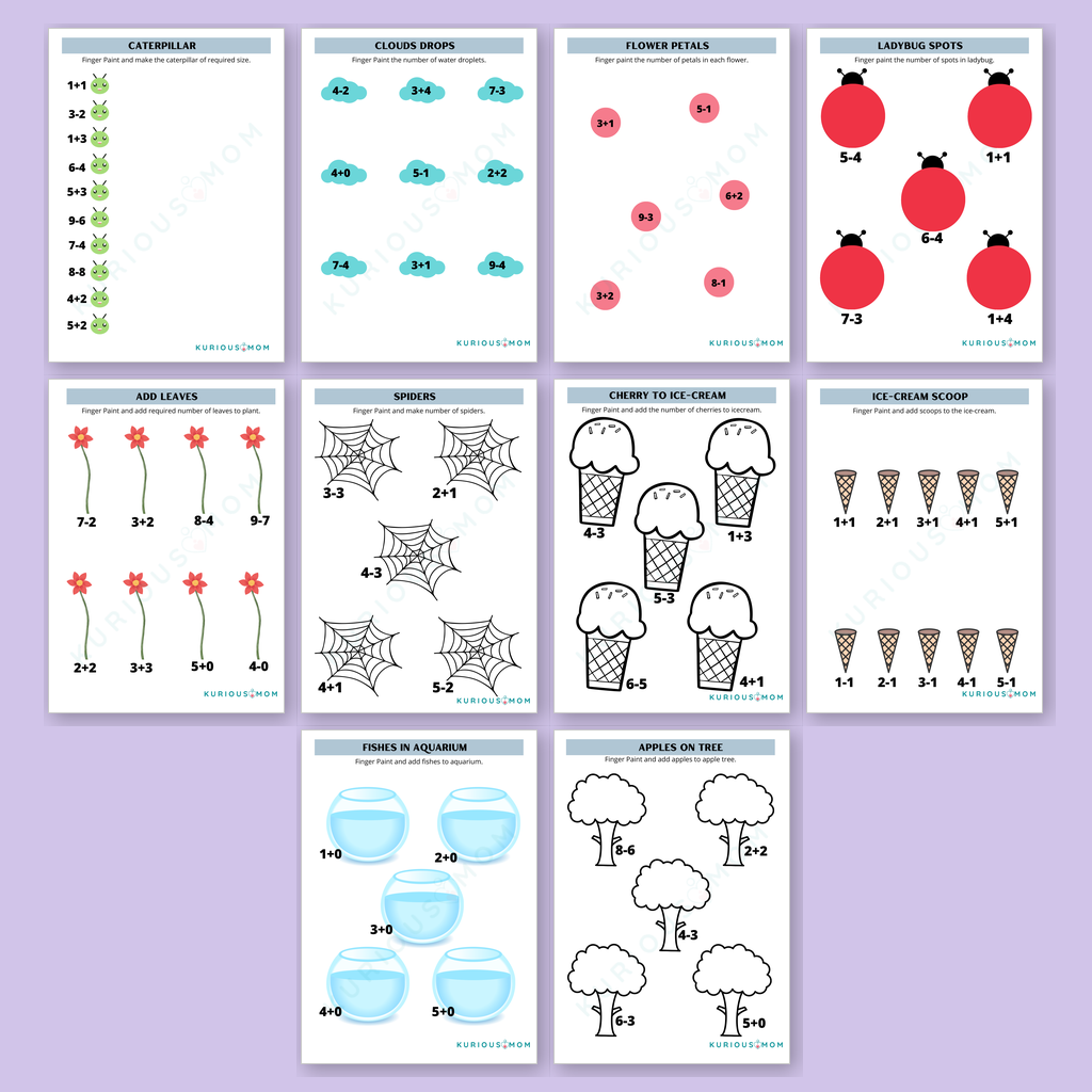 Finger Paint Addition and Subtraction printable worksheet - Image 2