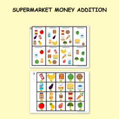 Supermarket Money Addition printable worksheet