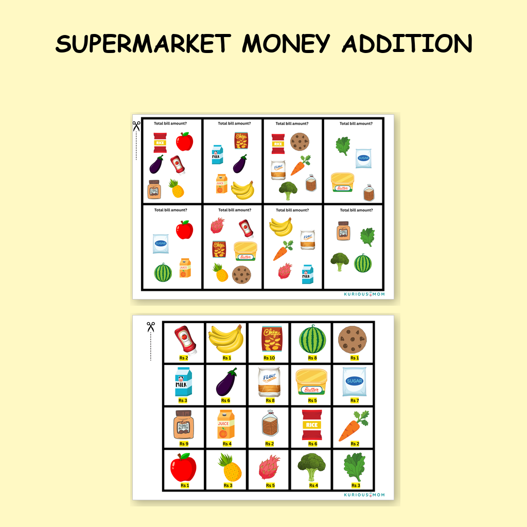 Supermarket Money Addition printable worksheet
